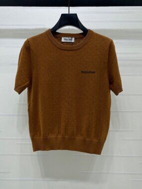 Miu Miu Crewneck Open Work Cut Out Knit Short Sleeve Top